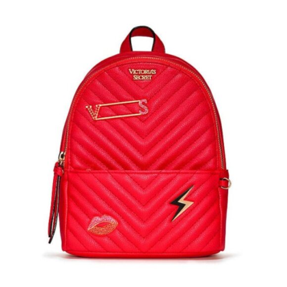 Victoria's Secret Red Pebbled V-Quilted Small City Backpack - Picture 1 of 12